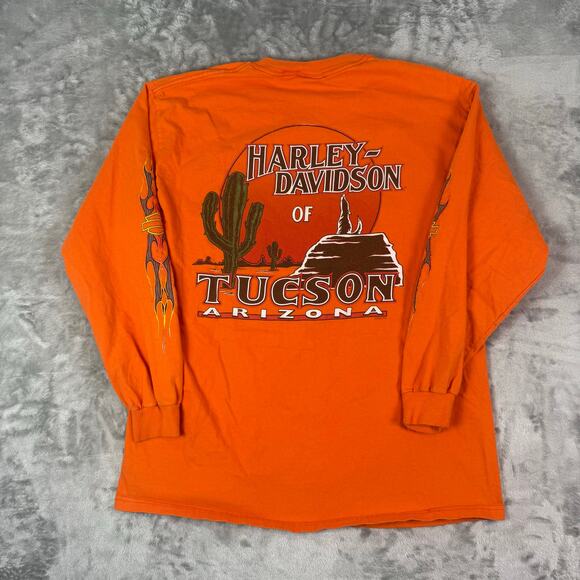 Harley Davidson tucson Arizona Vibrant Orange Long Sleeve Shirt Size L - Picture 7 of 9